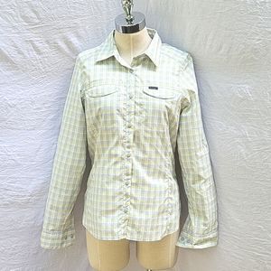Ladies Columbia fishing shirt, grey & yellow, sleeves roll up & button, sz M